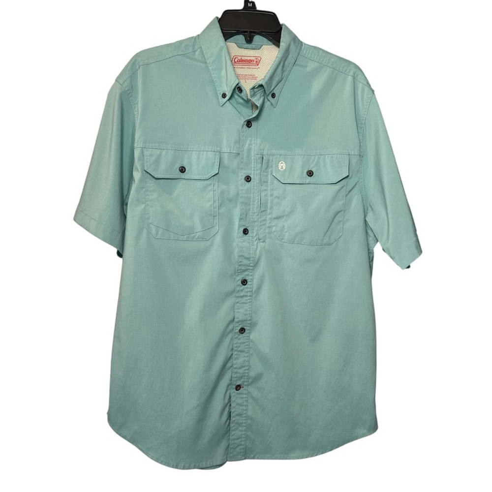 Mens COLEMAN UPF 30 Quick Dry Mineral Aqua Green Shirt SZ L Large Stretch Vented